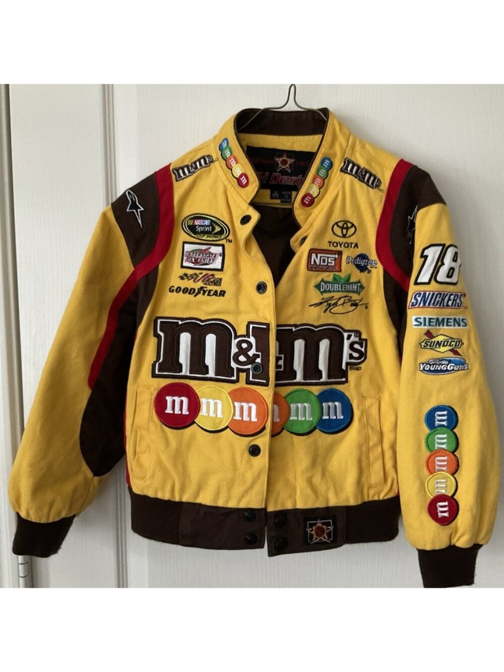 Vintage NASCAR M&M JH Design Button Up Jacket Rare Kids Small 5-6 Kyle Busch
